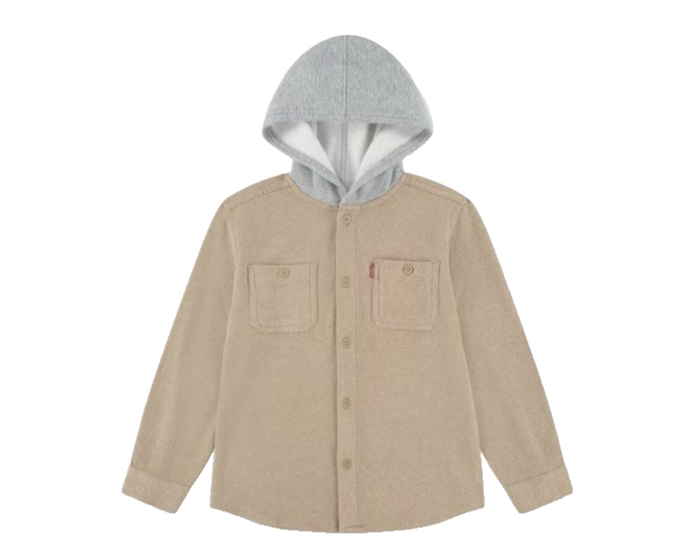 Levi's Boys XS 4/5 Beige Flannel Hooded Overshirt Button Front Jacket